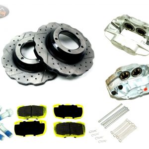 DEFENDER PERFORMANCE FRONT BRAKES UPGRADE DRILLED + GROOVED WAVY KIT TERRAFIRMA