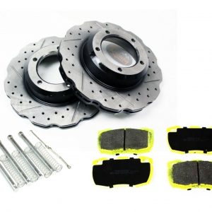 DEFENDER PUMA - FRONT PERFORMANCE BRAKE KIT DRILLED & GROOVED WAVY DISC + PADS