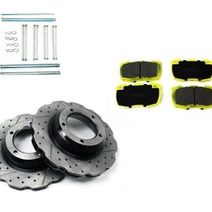 DEFENDER TD5  FRONT PERFORMANCE BRAKE KIT DRILLED & GROOVED WAVY DISCS & PADS