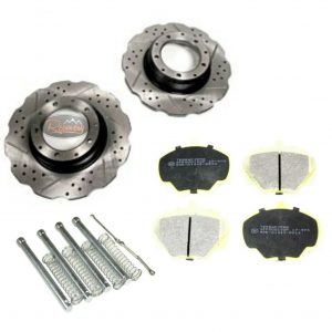 LAND ROVER DEFENDER 110 - REAR BRAKE DISCS DRILLED GROOVED WAVY DISCS & PADS KIT