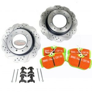 LAND ROVER DEFENDER 90 PUMA - REAR PERFORMANCE WAVY DRILLED & GROOVED BRAKE KIT